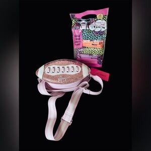 NWT Betsy Johnson Pink Glitter Football Crossbody Bag plus colorful Betsy wipes💕